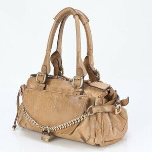 Chloe Chain Bag Leather Paddington Padlock Shoulder Beige